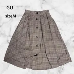 GU ジーユー フロントボタン フレアスカート【M】チェック柄 後ろウエストゴム