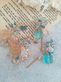 449★2ペア4個オリジナルチャーム、コネクター、花びら、チェーン、ビーズ