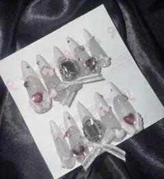 ネイルチップ 韓国 ギャル コア ガーリー ワンホン ロング フレンチ