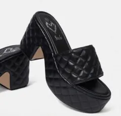 Shein キルティングプラットフォームサンダル 黒