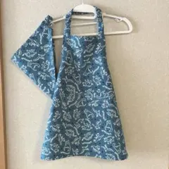 キッズエプロンと三角巾　ダイナソー恐竜柄 ネイビーブルー　ハンドメイド