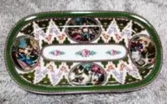 緑色 陶器製 おしぼりトレイ 楕円形