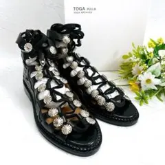 新品 TOGA PULLA カットアウトギリーシューズ レースアップ レザー 黒のサムネイル