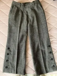 ヘリンボーン柄 グレー ワイドレッグパンツ