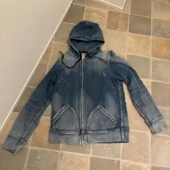 YANUK　Lサイズ　デニム柄　スウェット生地　ジップアップ　フード付　ヤヌーク