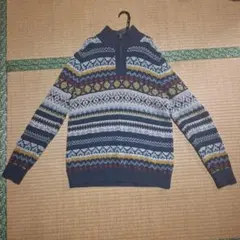 ち*〜様 L.L.Bean ハーフジップ ニット セーター 総柄 古着
