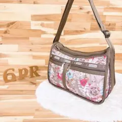 【レスポートサック】ほっこり 花柄フラワー ショルダーバッグ グレージュ×ピンク