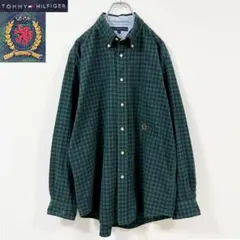3XL相当　トミーヒルフィガー　エンブレム刺繡オックスフォードシャツ　チェック柄