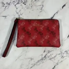 COACH コーチ ポーチ 小物入れ　リストレット ホースキャリッジ　レッド