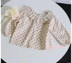 襟フリル 長袖 トップス 小花柄 リバティ 風 チュニック スモック 薔薇柄