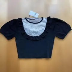 ZARA フリル付き半袖トップス L ブラック