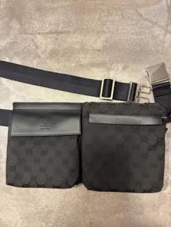 【美品】グッチ GGキャンバス ボディバッグ ウエストバッグ ブラック