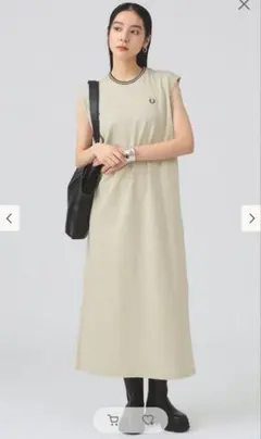 FRED PERRY ベージュノースリーブロングワンピース