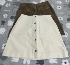 ユニクロ　ブラウンとホワイトのコーデュロイミニスカート 2点セット