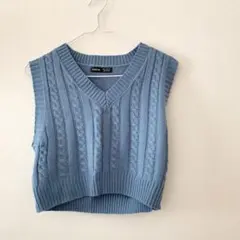 ライトブルー Vネック ニットベスト