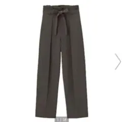 【美品】 GU ズボン グレー タックハイウエストワイドストレートパンツ リボン