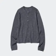【新品未使用】ユニクロ メリノリブクルーネックショートカーディガン グレー M