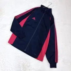 アディダス（L）トラックジャケット 紺×ピンク ジャージ 3本ライン ロゴ刺繍