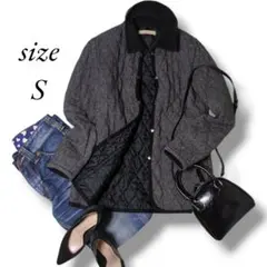 【グローバルワーク】キルティングジャケット　コート　ジャガード　S　ダークグレー