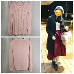 ユニクロ　UNIQLO　Vネック　ケーブル　ニット　セーター　トップス