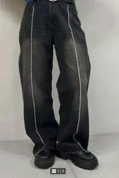 フーズフーワールドギャラリー　ステッチ　ワイドパンツ　ブラック　綿100 美品