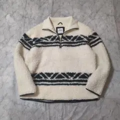 ​極美品　ZARA ザラ ボア ハーフジップ プルオーバー ジャガード 総柄 L