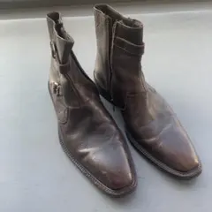 VISARUNO ダークブラウン レザー ブーツ ジッパー付き
