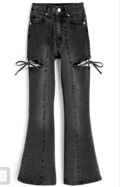GRL サイドカットアウトリボンフレアデニムパンツ[cu578]