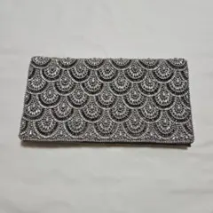 シルバー ビーズ装飾 クラッチバッグ