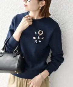 【完売品★】SHIPSany裏起毛ビジュークルーネックプルオーバー ネイビーのサムネイル
