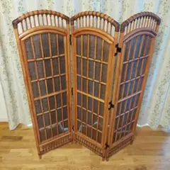❇︎美品❇︎ラタン 4連パーテーション 昭和レトロ アジアン 値段交渉