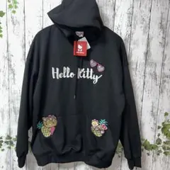 日焼けキティ刺繍パーカー　ブラック　キティちゃんパーカー　レディースパーカーのサムネイル