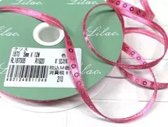☆ スパンコール×片面サテンリボン ピンク 1巻 5mm×12M 格安スタート☆