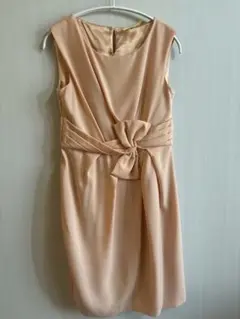 【美品】サーモンピンクリボン付き ノースリーブドレス