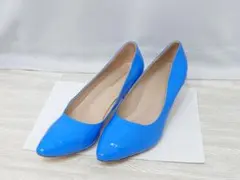 ブルー エナメル パンプス ポインテッドトゥ