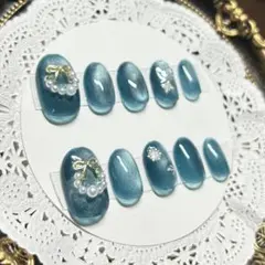 ネイルチップ クリスマス 冬 青 マグネット