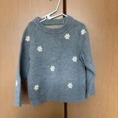 子供服　花柄刺繍 グレー ニットセーター 90〜100cm