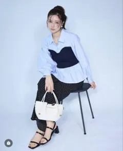 ビスチェニットドッキングペプラムブラウス ネイビー フラーネ系 大人フェミニン