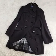 18504✨️バーバリーブルーレーベル ダブルコート チェック S チェック 黒