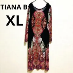 個性的　長袖ワンピース　ペイズリー柄　総柄　民族風　エレガント　レトロ【XL】