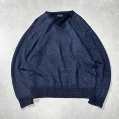 極美品 ビームスプラス リネンコットン Vネックニット L インディゴブルー