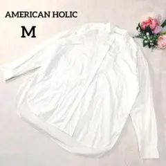 アメリカンホリック　長袖バンドカラーシャツ　M　白　レース　シンプル　418