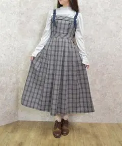バックリボンチェック柄ジャンパースカート