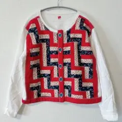 Hanes XL ボタンジャケット カーディガン 裏起毛 パッチワーク 赤白