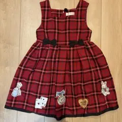 mezzo pianoメゾピアノ120 アリス赤チェック柄刺繍ワンピース