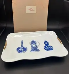 【未使用】深川製磁 ブルーチャイナ 角サンドイッチ 皿 箱付き