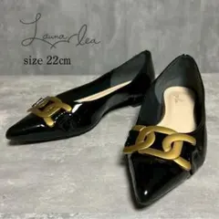 Launa lea ラウナレア バックルフラットパンプス ブラック 22㎝