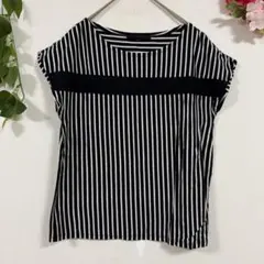 【ANAYI】アナイ 半袖 ストライプ トップス 38 白黒 日本製 美品