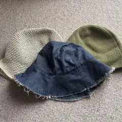 バケットハット 3点セット　デニム　サマー　グリーン