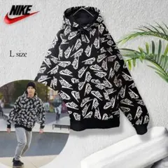 【完売品】NIKE ナイキ スウッシュ 総柄 プルオーバー パーカー 黒 L